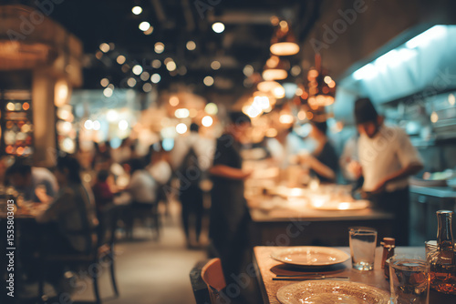 Blurred Restaurant Background with People - Generative AI.