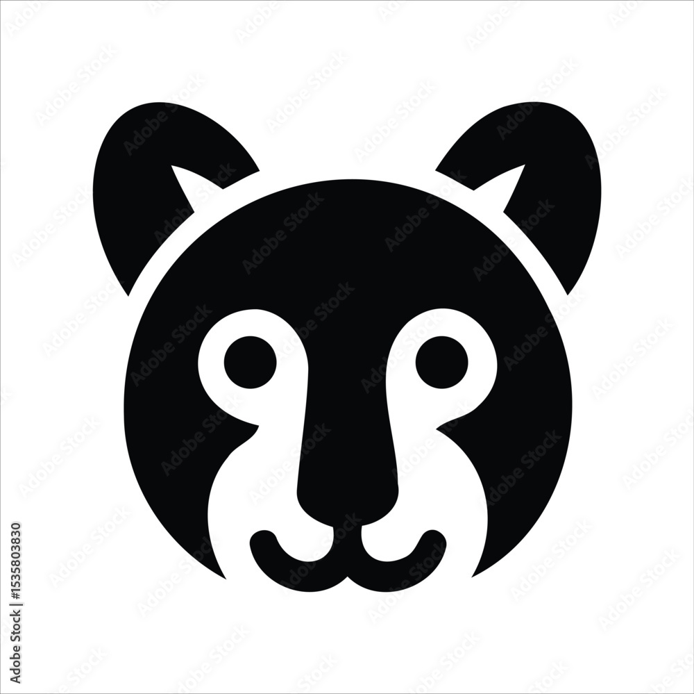 Vector graphic black and white cartoon illustration of a cute bear face icon Vector graphic black and white cartoon illustration of a cute bear face icon