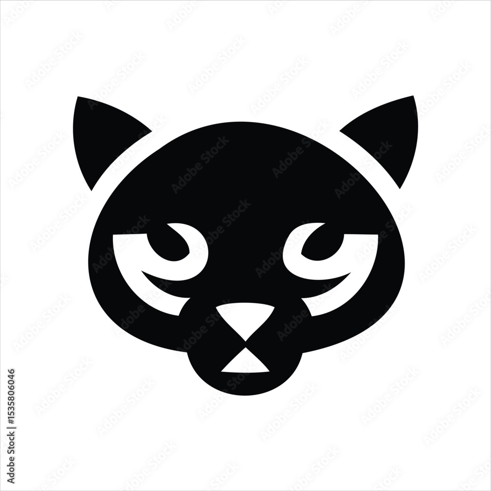 Simple and stylish black and white cat head icon for logo design and branding Simple and stylish black and white cat head icon for logo design and branding