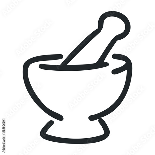 Mortar and pestle on white background for grinding and mixing – stock vector icon in line drawing style