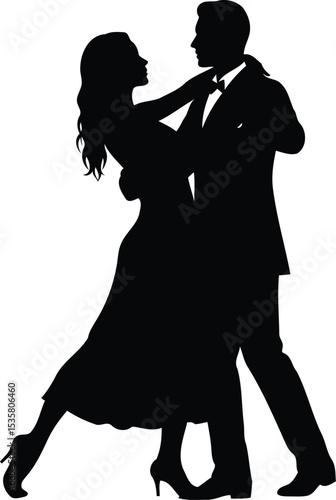 Elegant Lovers couple dancing romantically in a wedding setting, silhouett,e Illustration 