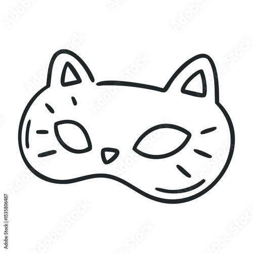 Cat-themed eye mask with ears for sleep and relaxation – stock vector icon in line drawing style