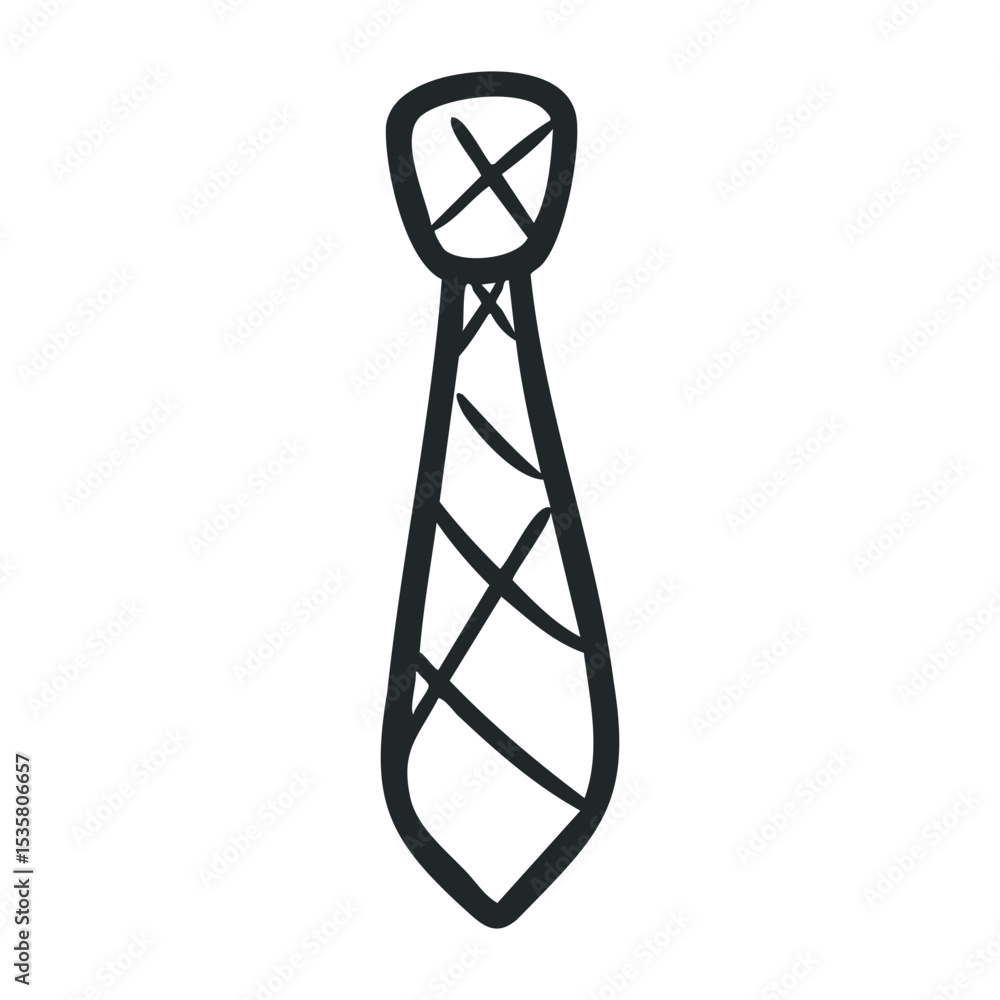 Simple sketch of a classic necktie with geometric pattern – stock vector icon in line drawing style Simple sketch of a classic necktie with geometric pattern – stock vector icon in line drawing style