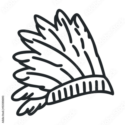 Traditional native american feather headdress line art design – stock vector icon in line drawing style