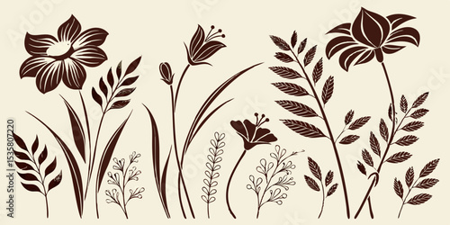 Elegant floral arrangement illustration featuring various flowers and foliage with a transparent background for versatile use