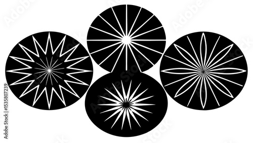 Elegant minimalist geometric floral design composed of four circular shapes with varying abstract radial patterns