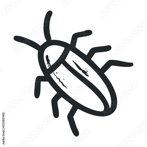 Cartoon illustration of a cockroach with detailed features in black lines – stock vector icon in line drawing style