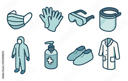 Protective gear icons set – outline, safety and equipment symbols for precautions