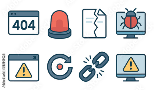 Error and alert linear icons set – warning, caution, and troubleshooting symbols