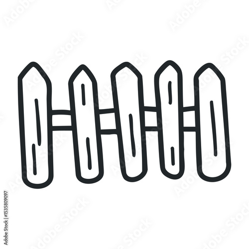 Simple hand-drawn fence illustration with five wooden pickets – stock vector icon in line drawing style