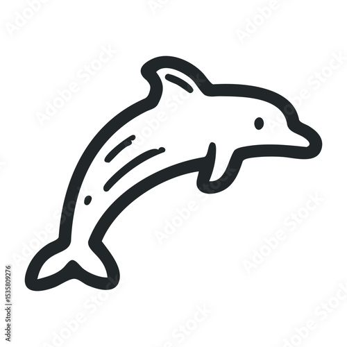 Simple dolphin outline drawing with curved fin and tail – stock vector icon in line drawing style