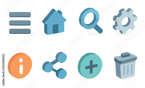 Minimalist ui icons set – 3d, simple and clean user interface symbols