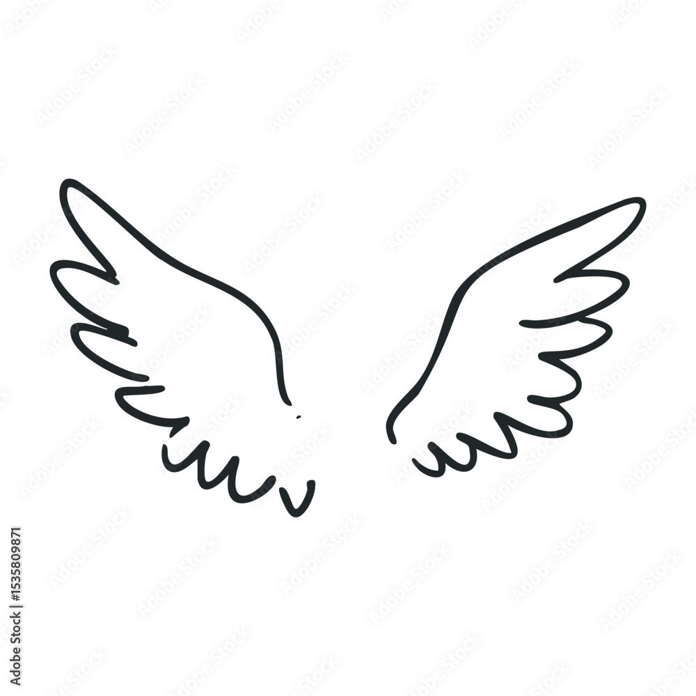 Obraz premium Simple outline of angel wings with feathered design – stock vector icon in line drawing style