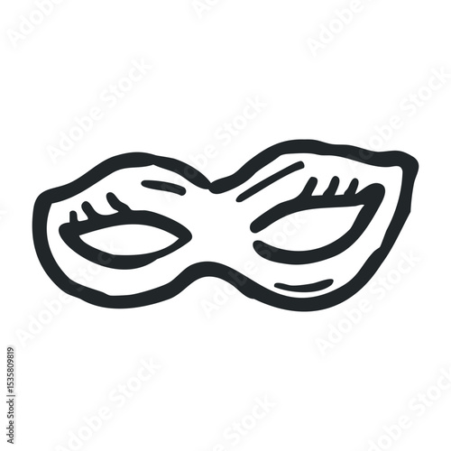 Simple black masquerade mask drawing with eye cutouts in cartoon style – stock vector icon in line drawing style