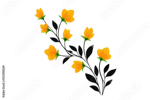 Wallpaper Mural Delicate branch with vibrant yellow flowers and dark green leaves, creating striking contrast. floral arrangement is simple yet elegant, perfect for decorative purposes Torontodigital.ca