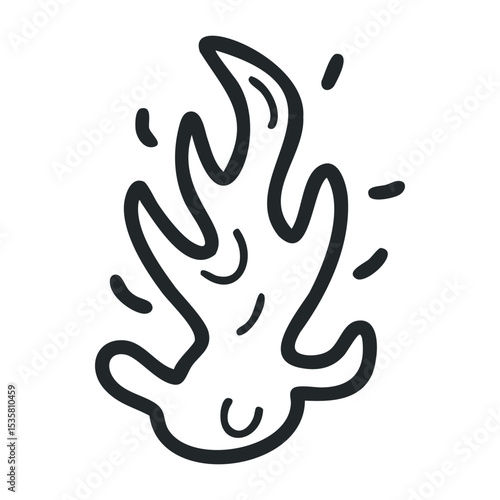 Hand-drawn cartoon style fire flame with bold black outline – stock vector icon in line drawing style