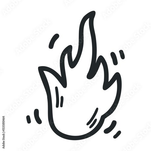 Cartoon style fire flame with dynamic line art – stock vector icon in line drawing style