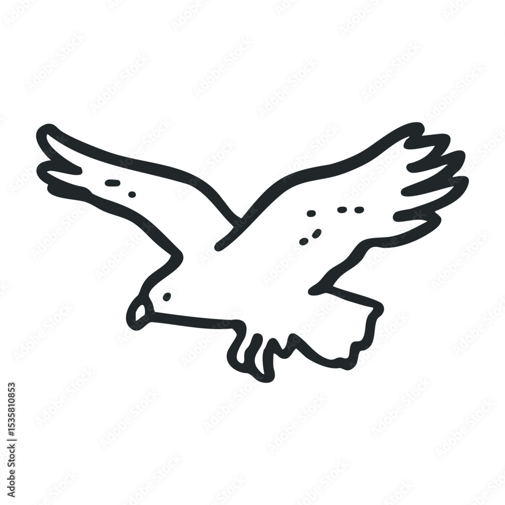 Obraz premium Line drawing of a soaring eagle with outstretched wings – stock vector icon in line drawing style