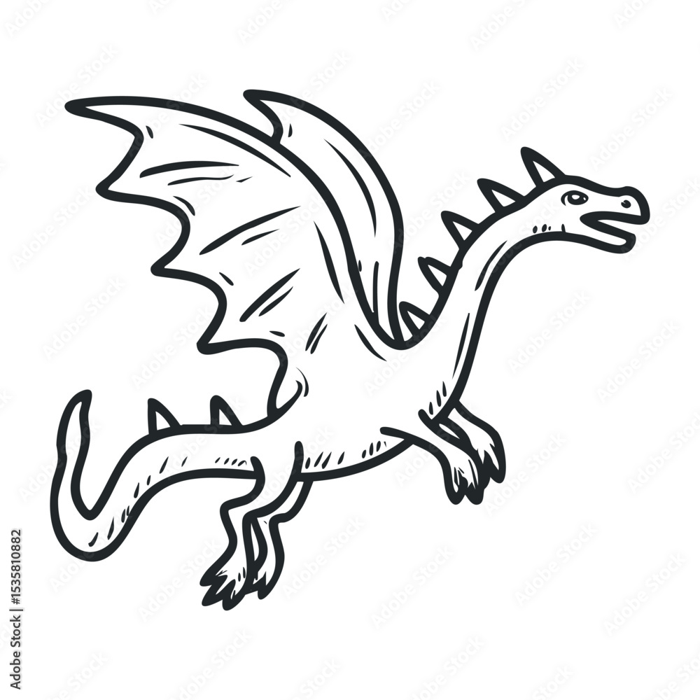 custom made wallpaper toronto digitalHand-drawn flying dragon illustration with wings and spikes – stock vector icon in line drawing style
