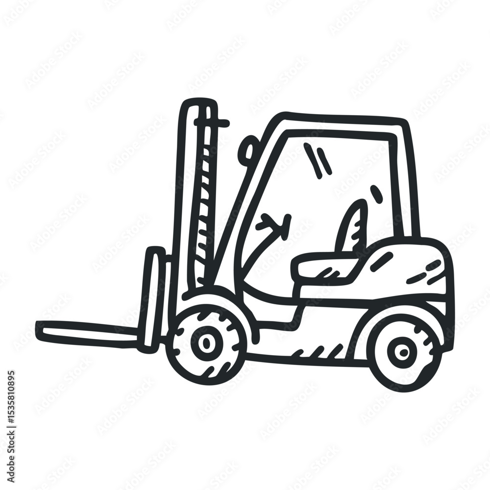 Naklejka premium Hand-drawn forklift illustration with detailed design and simplistic style – stock vector icon in line drawing style