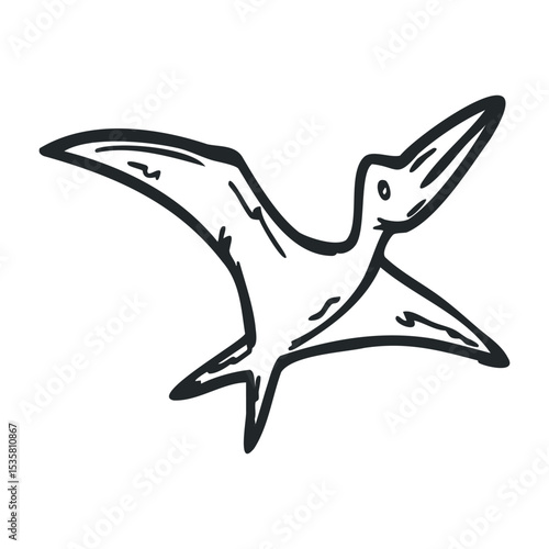Simple line drawing of a pterodactyl in flight – stock vector icon in line drawing style