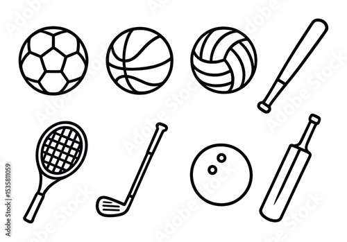 Ball sports icons set – linear style, athletic and game symbols for sports enthusiasts