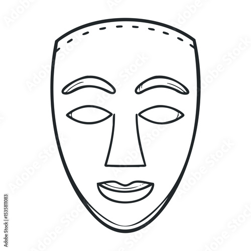 Abstract line art of a smiling mask with simple facial features – stock vector icon in line drawing style