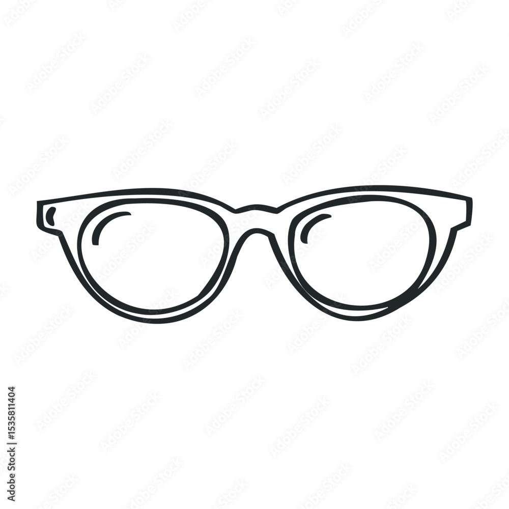 Fototapeta premium Simple outline of vintage eyeglasses with cat-eye shape and thick frames – stock vector icon in line drawing style