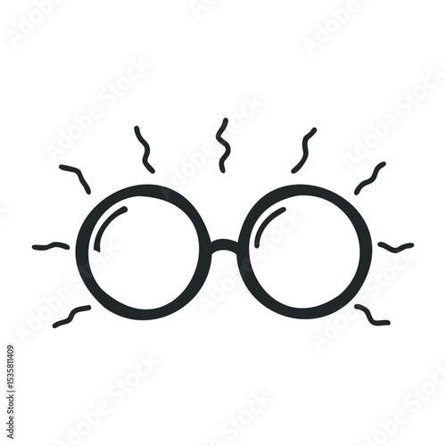 Cartoon eyeglasses with wavy lines symbolizing eyewear troubles – stock vector icon in line drawing style