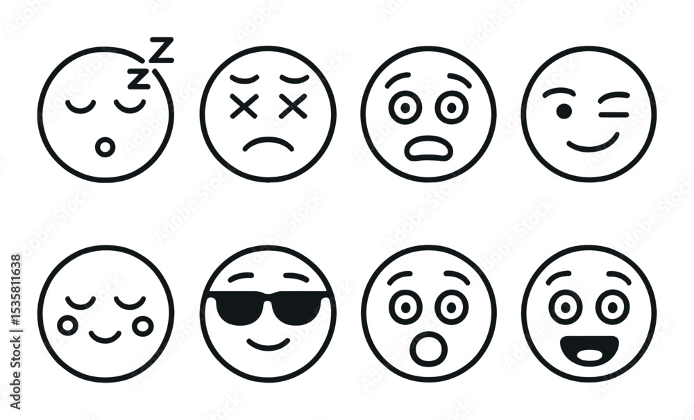 Emotional icons set – outline style, expressive and mood symbols for communication Emotional icons set – outline style, expressive and mood symbols for communication