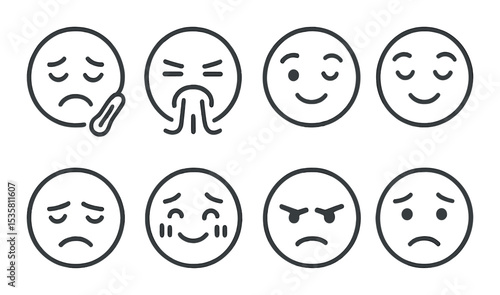Emotional icons set – silhouette, expressions and mood symbols for communication