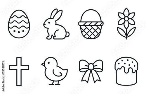 Easter linear icons set – festive, holiday symbols for religious celebration designs