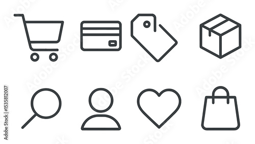 Shopping and retail linear icons set – simple commerce and purchasing symbols