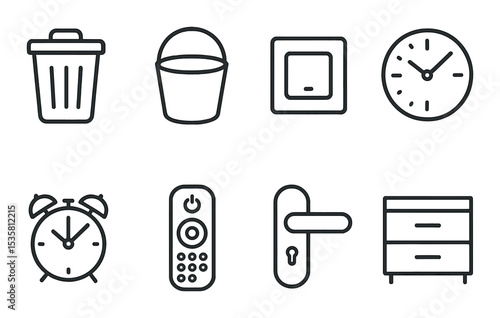 Household icons set – outline, simple home and domestic item symbols