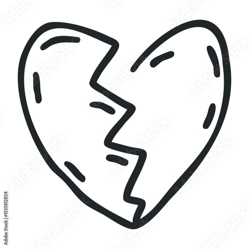 Broken heart line drawing with abstract design elements – stock vector icon in line drawing style
