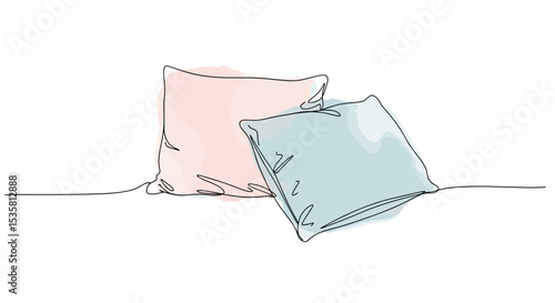 パステル枕セット水彩塗りのワンライン落書き風白背景ミニマルベクターイラスト