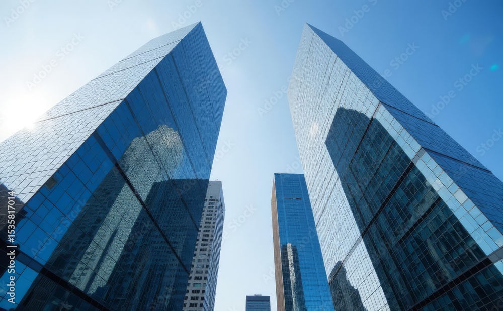 Fototapeta premium Modern City With Long skyscraper sunlight from sky 