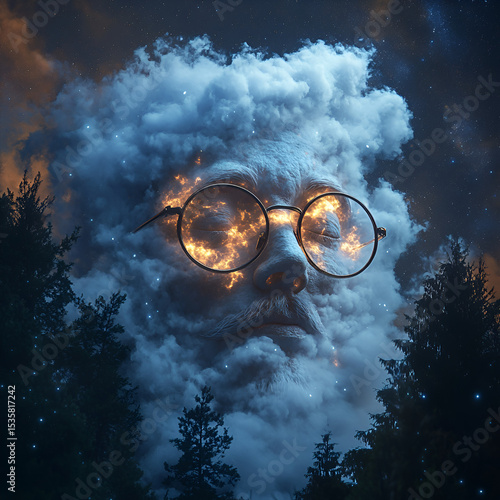 Surreal Cloud Face with Glasses
