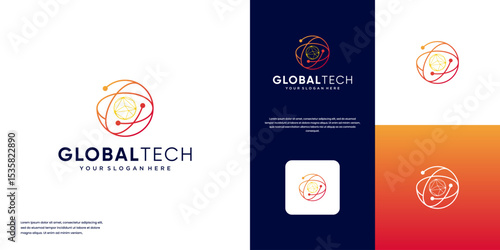 orbit line logo with abstract technology style, network connection system, vector graphic design.