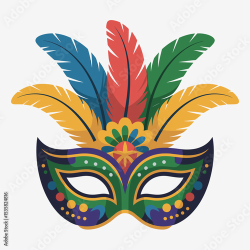 Brazilian Carnival Mask with Colorful Feathers