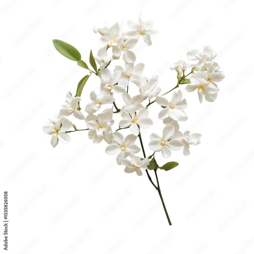 Fototapeta premium A beautiful spring blossom branch, with white lilac and cherry flowers, against a clear sky
