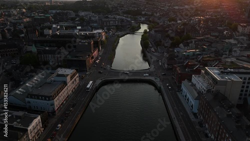 Stunning golden hour view of Cork City along the river