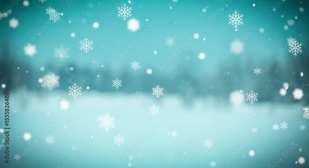 Fototapeta premium snowing and snowflake Serenade background illustration Snowfall Serenade - Delicate Snowflakes Dancing on Blurred Winter Background, Blur 