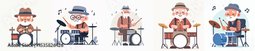 vector grandfather character playing drums