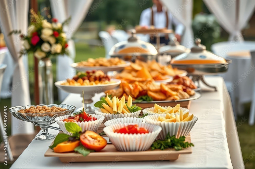 Fototapeta premium Elegant Outdoor Wedding Catering Setup