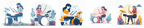 vector female character playing drums