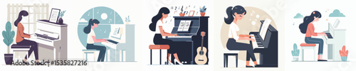 vector character woman playing piano