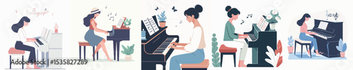 vector character woman playing piano