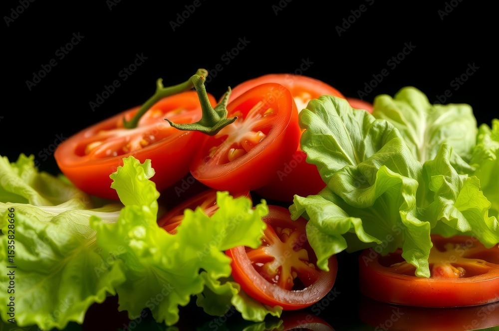 Fresh Lettuce and Tomato Close-Up Fresh Lettuce and Tomato Close-Up