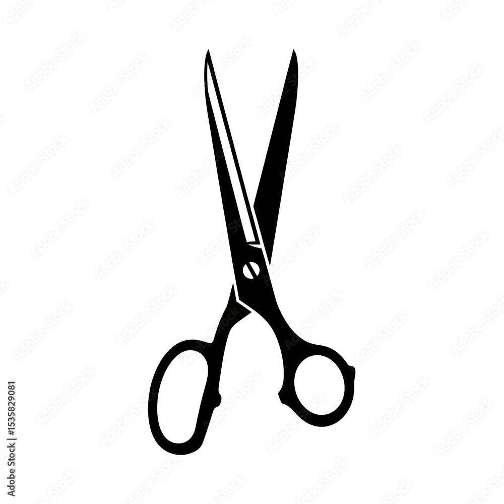 Black scissors with open blades in a simplistic design Black scissors with open blades in a simplistic design